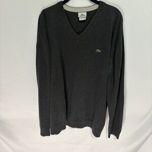 Vintage Lacoste Mens Dark Grey V Neck Knit Sweater Size 8 XXL F5178